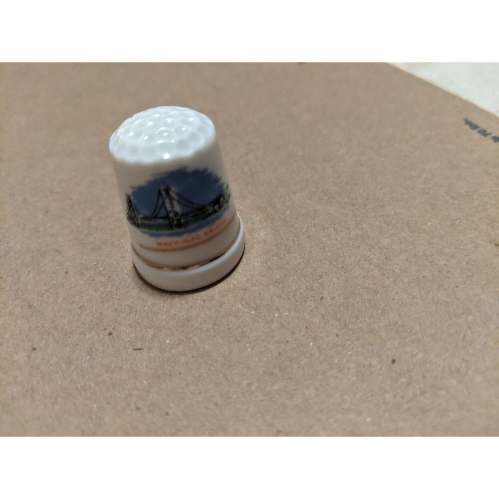 Vintage Mackinac Bridge Porcelain Souvenir Thimble